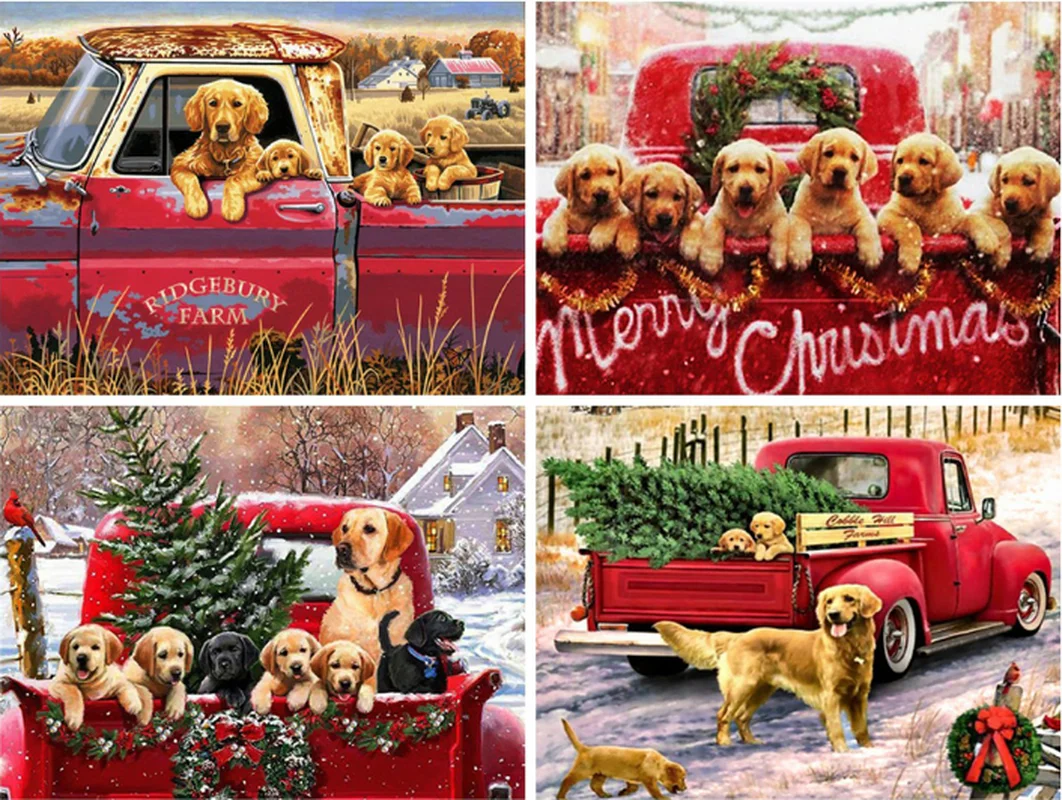 

Diamond Painting Kits 5D DIY Diamond Embroidery Dog Christmas Animal Full Round With AB Drill Wall Decorations Gift Diamond Art