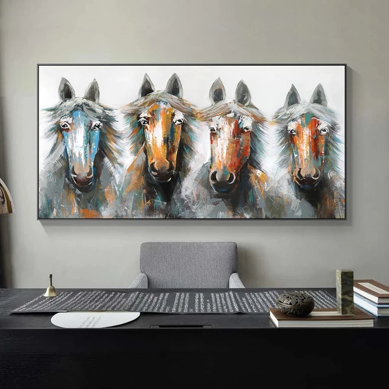 

Four Horses Modern Abstract Original oil paintingon Canvas Posters and Prints Wall Art Painting for Living Room