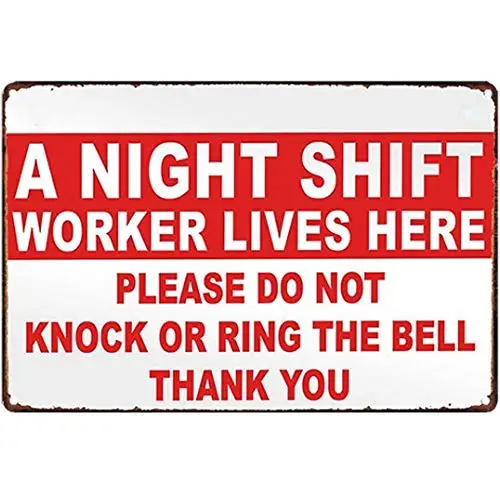 

Original Retro Design A Night Shitf Worker Lives Here Metal Signs Wall Art | Thick Tinplate Print Poster Wall Decoration