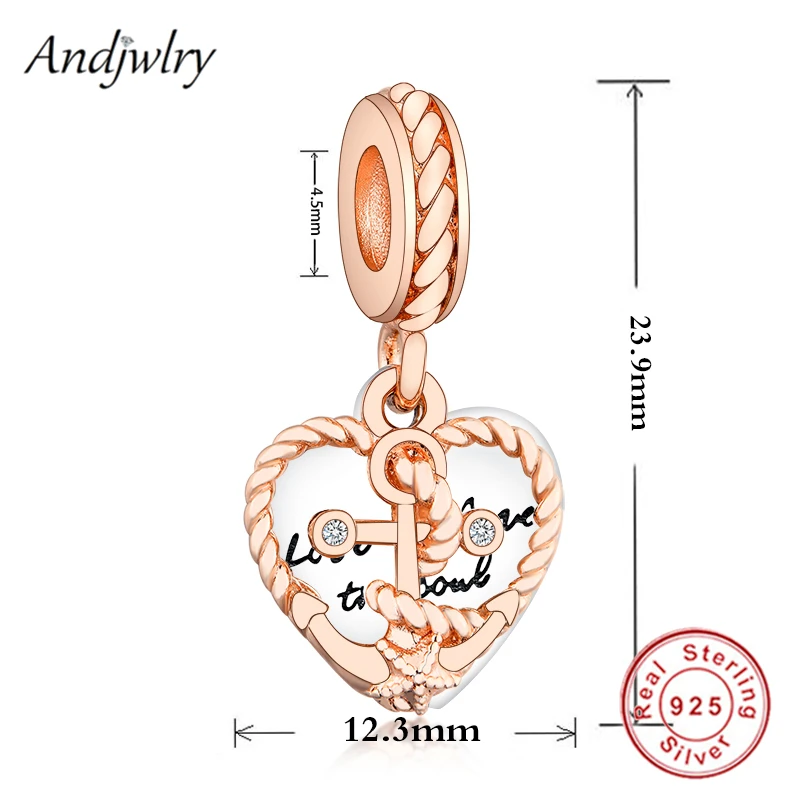 

925 Sterling Silver Fit Original Pandora Charms Bracelet Rope Heart & Love Anchor Dangle Charm Pendant DIY Jewelry Berloque
