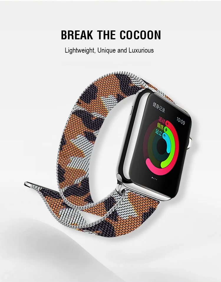 Камуфляжный коричневый ремешок для часов, Миланский ремешок для Apple Watch, 40 мм, ремешок 44 мм, серия 4, магнитные браслеты, браслет на запястье для Iwatch 38, 42