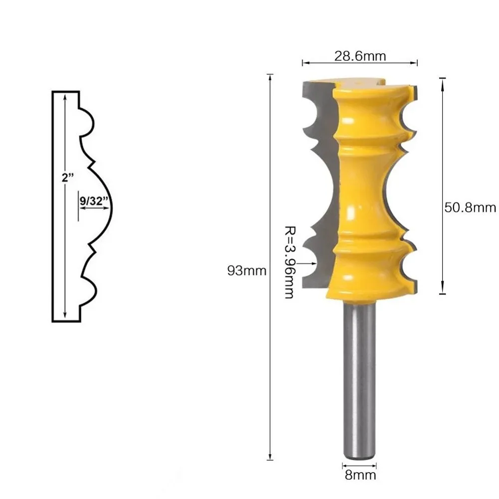 

1PC 8mm Shank Triple Bead & Triple Flute Large Molding Router Bits Set Line Woodworking Cutter Woodworking Tools