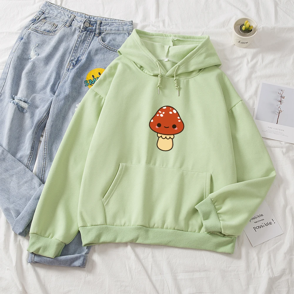 

Oversized Cute Mushroom Print Cotton Sweatshirt Kawaii Hoodies for Women Top Clothes Hoody Female Itself Winter Womens Hoodies