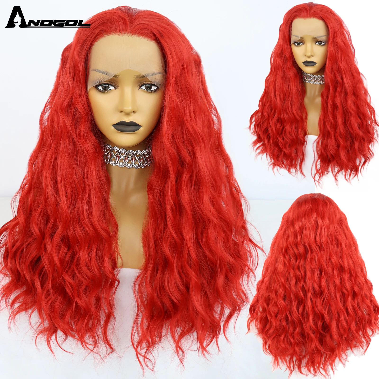 

ANOGOL Afro Curly Lace Wigs Kinky Hair Fiber Wig Dark Pink Orange White with Synthetic Hair Synthetic Lace Part Wigs For Women