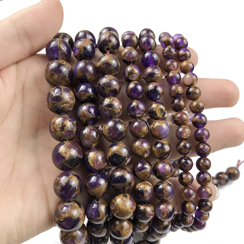 Круглые бусины WLYeeS из фиолетового золота с Непальским агатом натурального камня