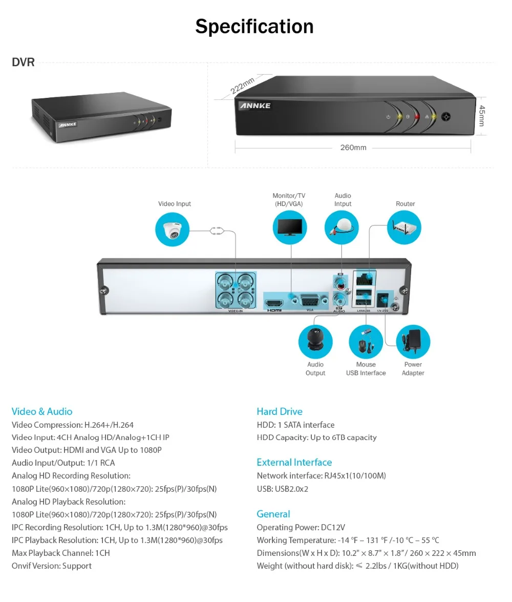 ANNKE 4CH 1080P litectv система 1080P DVR комплект 4 шт. 2.0MP Наружные камеры безопасности Система ИК ночного видеонаблюдения комплект