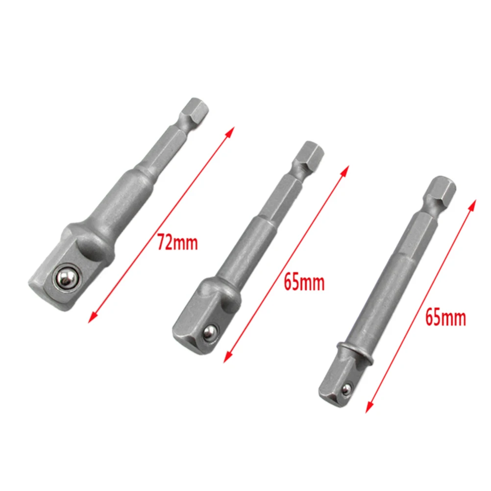 3Pcs/set Chrome Vanadium Steel Socket Adapter Set Hex Shank to 1/4" 3/8" 1/2" Extension Drill Bits Bar Bit Power Tools |