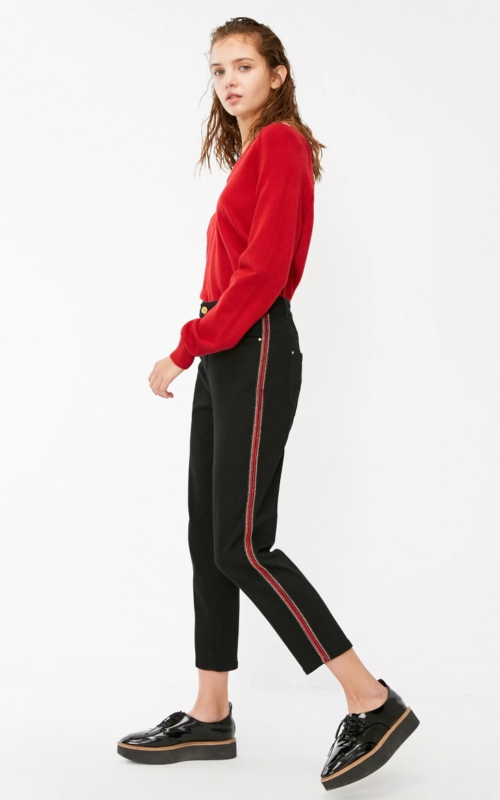 Vero Moda Новые поступления BF стиль боковые полоски прямые джинсы потертые | 318349577