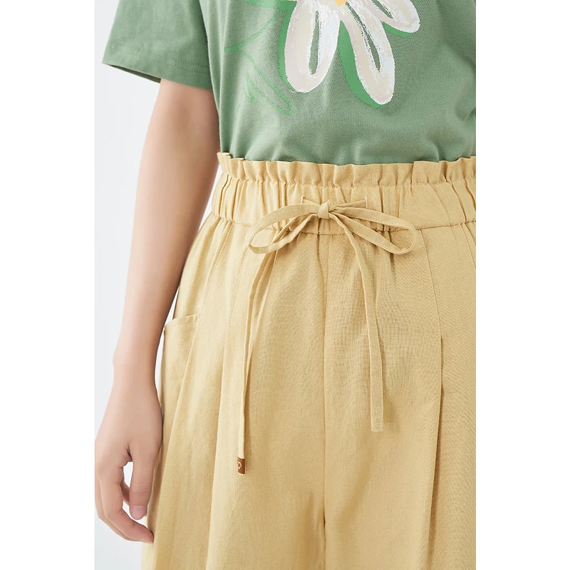 

INMAN Trousers Straight Shape Causal Style Rubber Band Minimal Design Women Front Wrinkle Cropped Pant