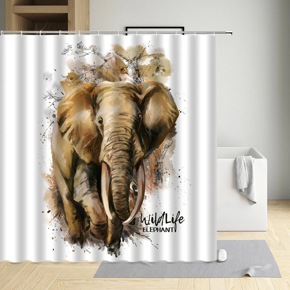 

Animals Shower Curtain Elephant Eagle Horse Owl Seaturtle Modern Eco-Friendly Waterproof Cloth Bathtub Decor Bath Screen