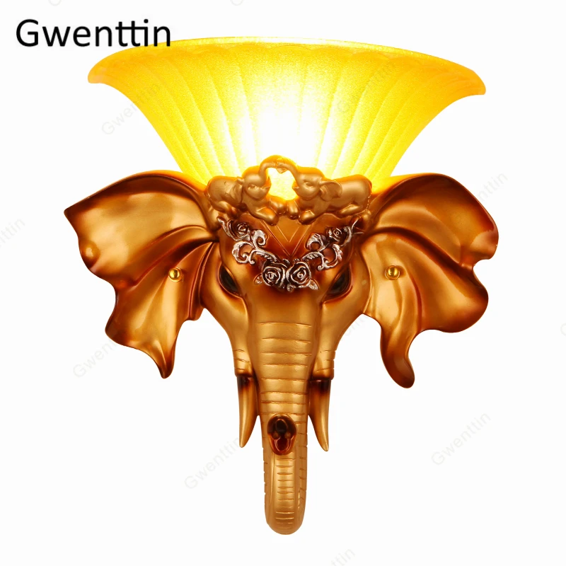 Европейский Винтажный настенный светильник с изображением слона золотой из