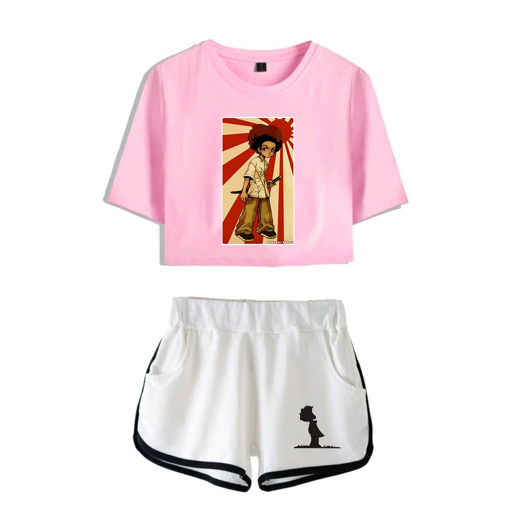 

The Boondocks Tracksuit Female Two Piece Set Women Summer Short Sleeve Crop Top+Shorts Casual Girls Sexy Suit Clothes