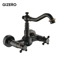 wholesale and retail bathroom black bronze faucet wall mounted double handle swivel spout hot and cold mixer faucet zr329
