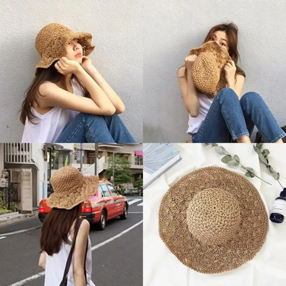 

Women Foldable Handmade Straw Weave Wide Brim Sunscreen Hat Cap Beach Sunhat summer hat cap Hat Cap Sunhat summer hat cap Hat Ca