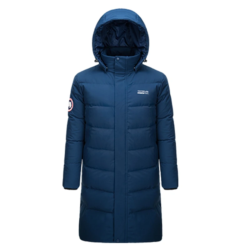 Новая зимняя теплая пуховая куртка с капюшоном длинная на утином пуху Мужская