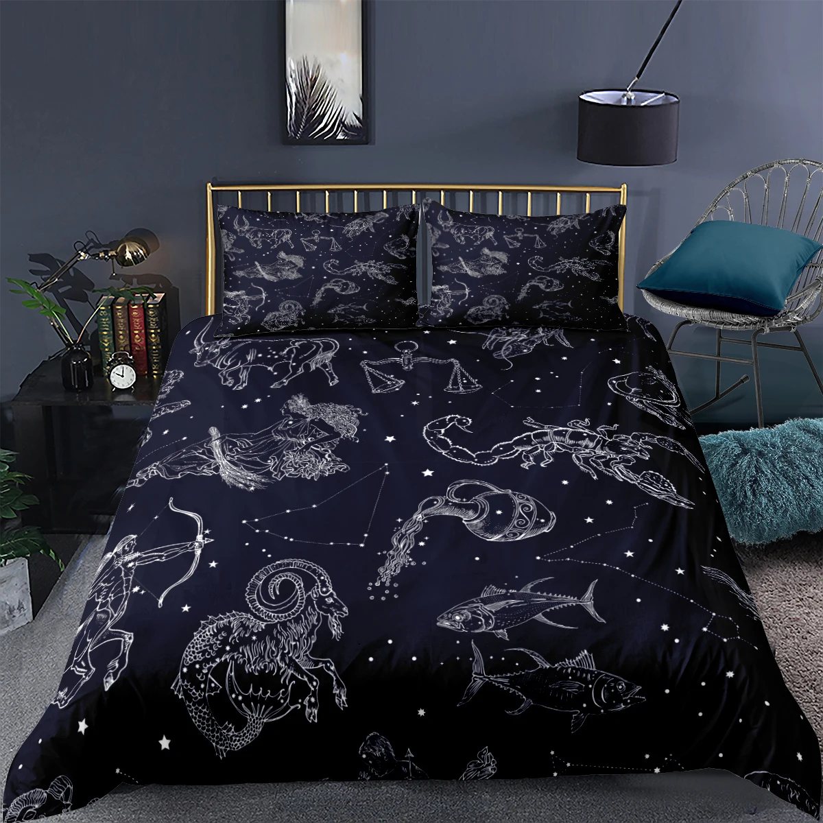 

12 constellations Printed Bedding Set Queen King Twin Size Duvet Cover 2/3pcs Luxury Comforter Set With Pillowcase Home Textiles