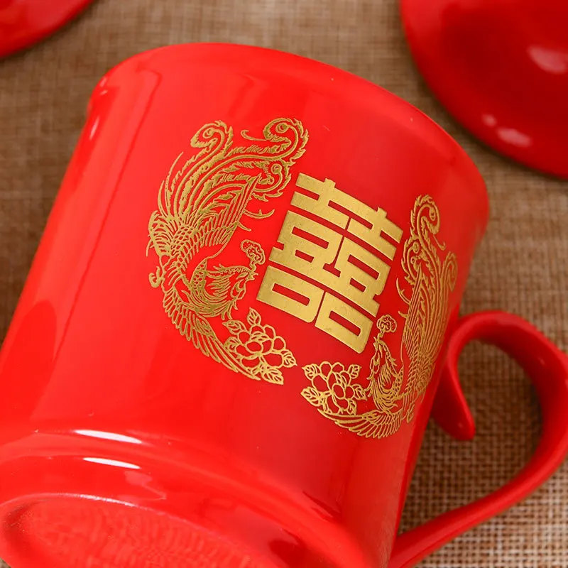 Китайская Свадебная красная чайная чашка набор из керамики с драконом и Фениксом