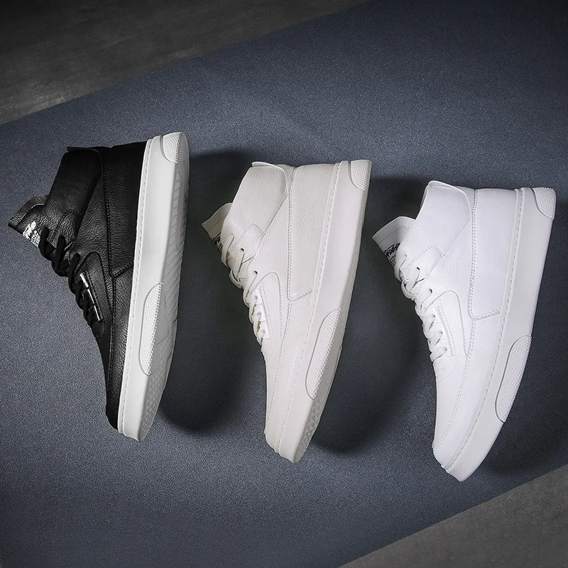 Мужские ботинки из ПУ кожи высокие повседневные ботильоны на шнуровке белые