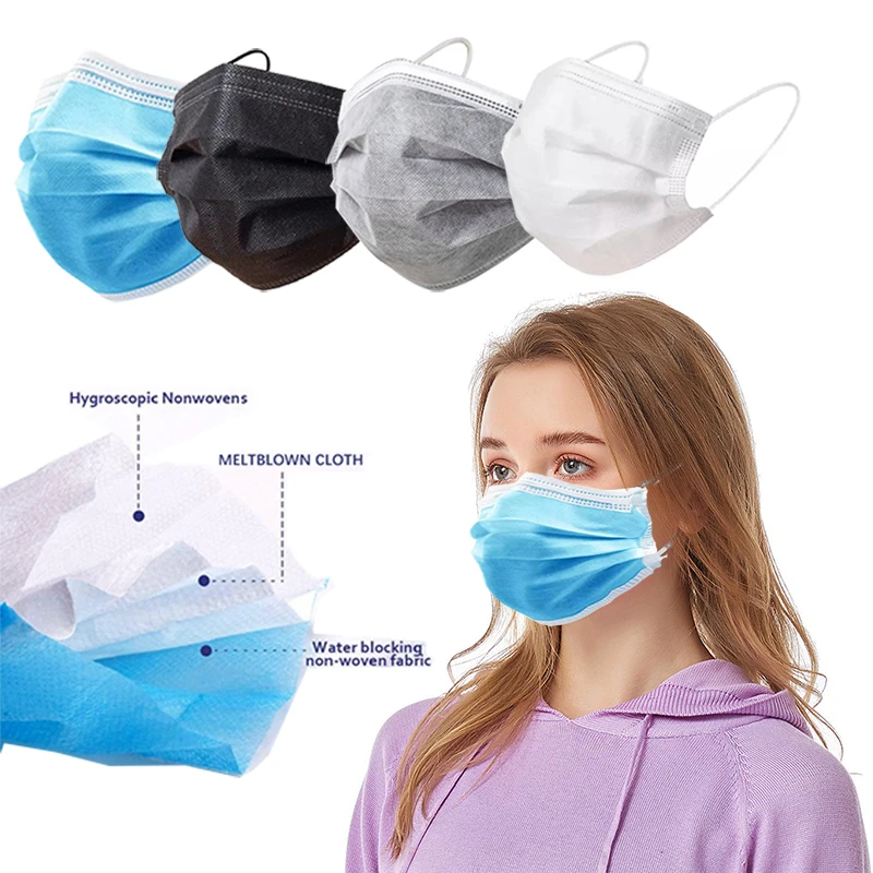 

Одноразовая маска для защиты рта, 3 слоя, Пылезащитный фильтр, нетканые маски для рта, 48 часов, доставка