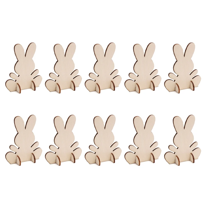 

10Pcs/Set Wood Happy Easter Decorations for Home Rabbit Dry Craft Ornaments Easter Decoration Wooden Easter Decor