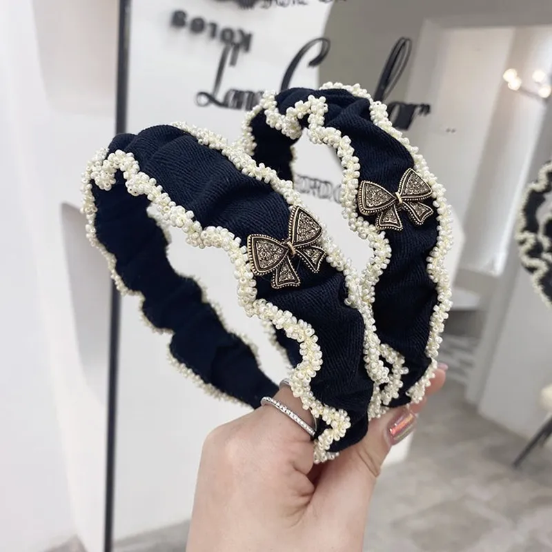 

Folded pearl wide-brimmed headbands fashion hair accessories women's diamond butterfly hairband boutique hair bands headwear new