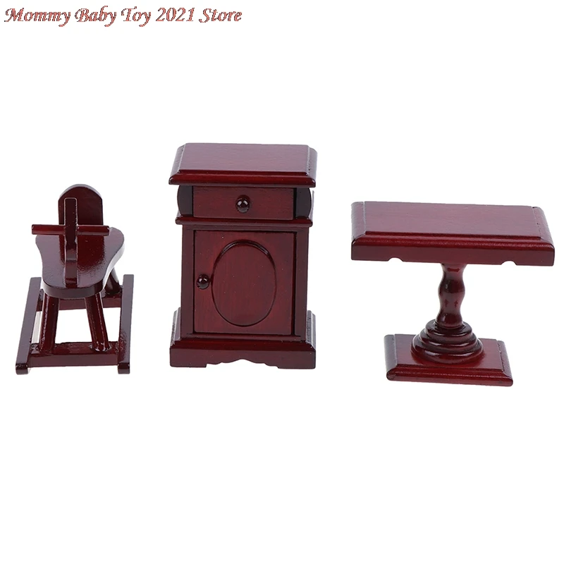 

1:12 Doll House Toys Dollhouse Miniature Red Wooden Rocking Horse Chair Cabinet Table Nursery Room Furniture Accessories
