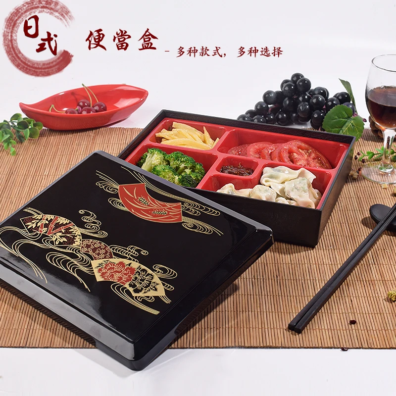 Fiambrera japonesa de alta gama, Paquete de Negocios de grano de madera, bandeja de compartimento engrosado de m&uacute;ltiples rejillas, caja de Sushi, caja de comida de pl&aacute;stico-2