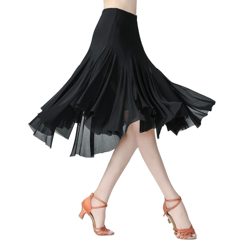 

Mesh Irregular Hem Long Skirt Modern Waltz National Standard Dance Wear Splicing Big Hemlines Dancing Stage Practice