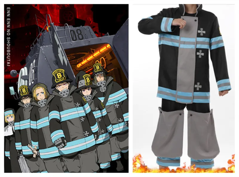 2019 Anime Enn Enn No Shouboutai Fire Force Team Uniform Outfit Shinra Kusakabe Cosplay Halloween Masquerade Costume Adult Size