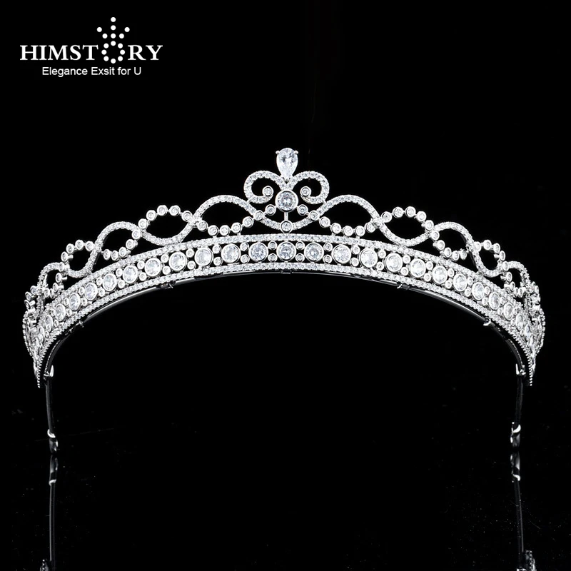 Himstory Top Quality Wedding Bridal Bridesmaid Wave Cubic Zirconia Girls Cubic Zircon Tiara Crown Headband For Prom