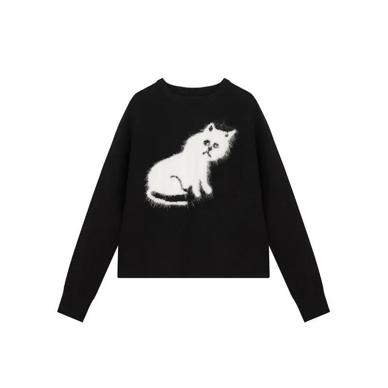 

2021 spring and autumn new long sleeve Pullover round neck loose very fairy woolen sweater lazy wind top girl