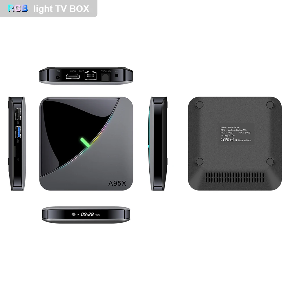 A95X F3 Air Android 9,0 Smart tv Box Amlogic S905X3 2,4G& 5G Dual Wifi HDR BT 8K RGB светильник приставка Netflix домашний медиаплеер