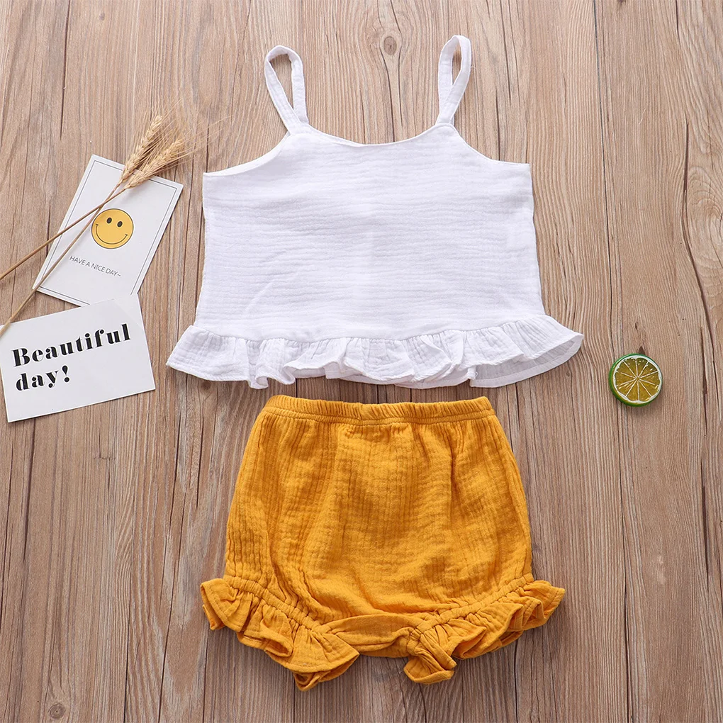 

Children Suit with Cotton Sleeveless Suspenders and Shorts Girl Baby Set