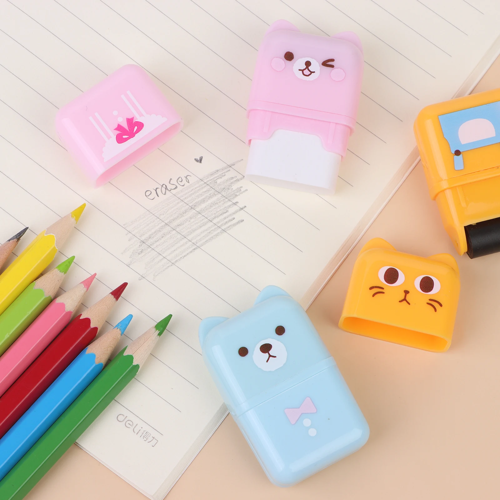 

24pc Cute Cartoon RollerColorful Rectangle Eraser Rubber Students Stationery Kids Gifts School Office Correction Supplies Eraser