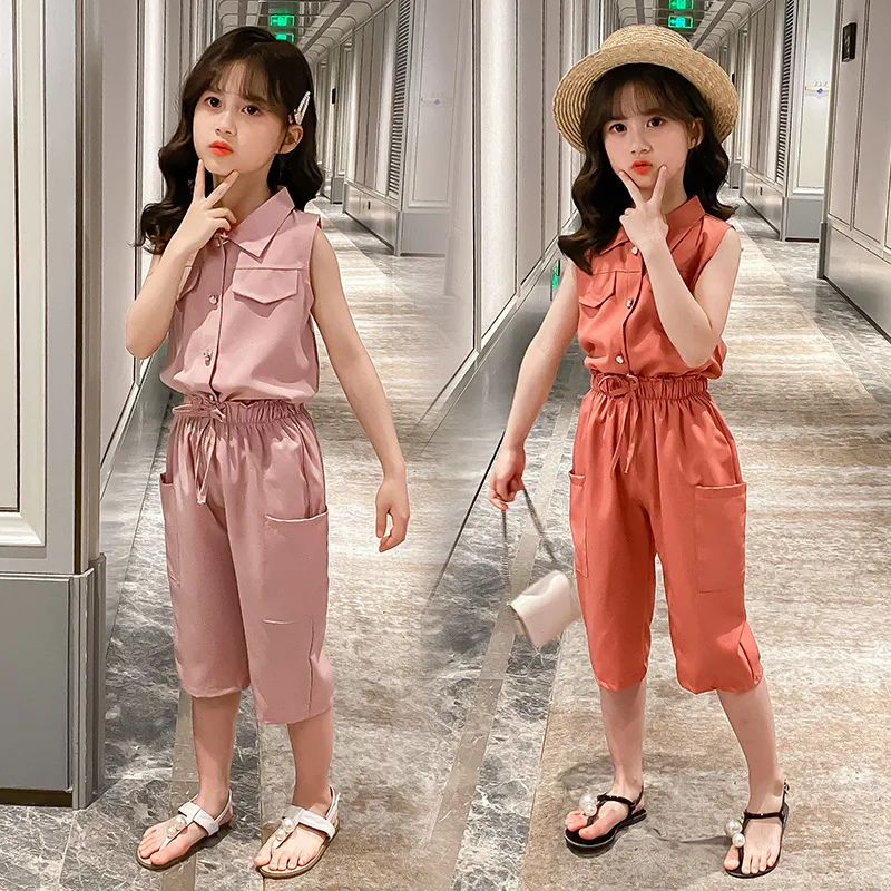 

Girls' suits 2021 summer new big kids Korean two-piece suit children's fashion trend shorts suit trendy 4-16 Years