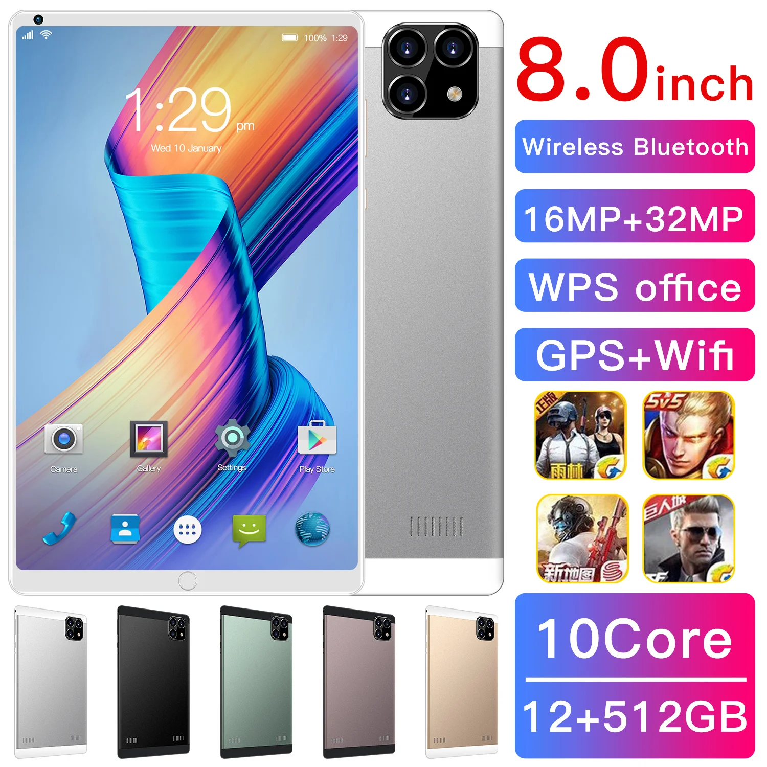 

Global Version 8.1 Inch Tablet Pc 5G Android 11.0 12+512GB Deca Core Tablets Google Play GPS WiFi Bluetooth Phone Call Tablet PC