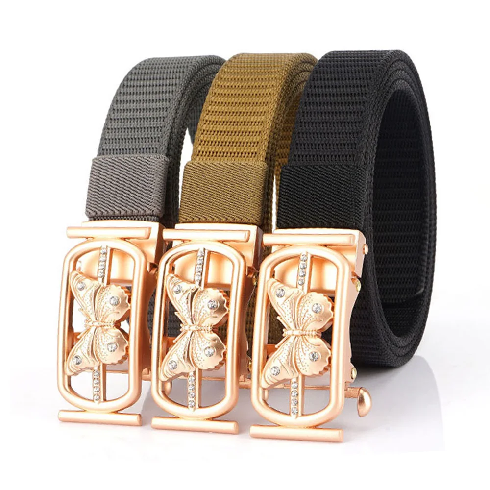 CANTIK Unique Butterfly Pattern Automatic Buckle Good Quality Ladies Nylon & Canvas Belts Clothing Accessories for Women CBCA299