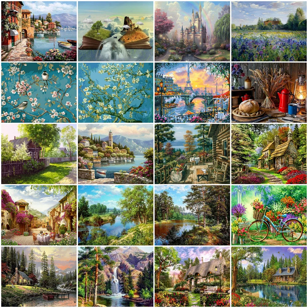 

HUACAN Picture By Numbers Town Landscape HandPainted Wall Art Unique Gift Paint By Number Seaside For Living Room 50x65cm