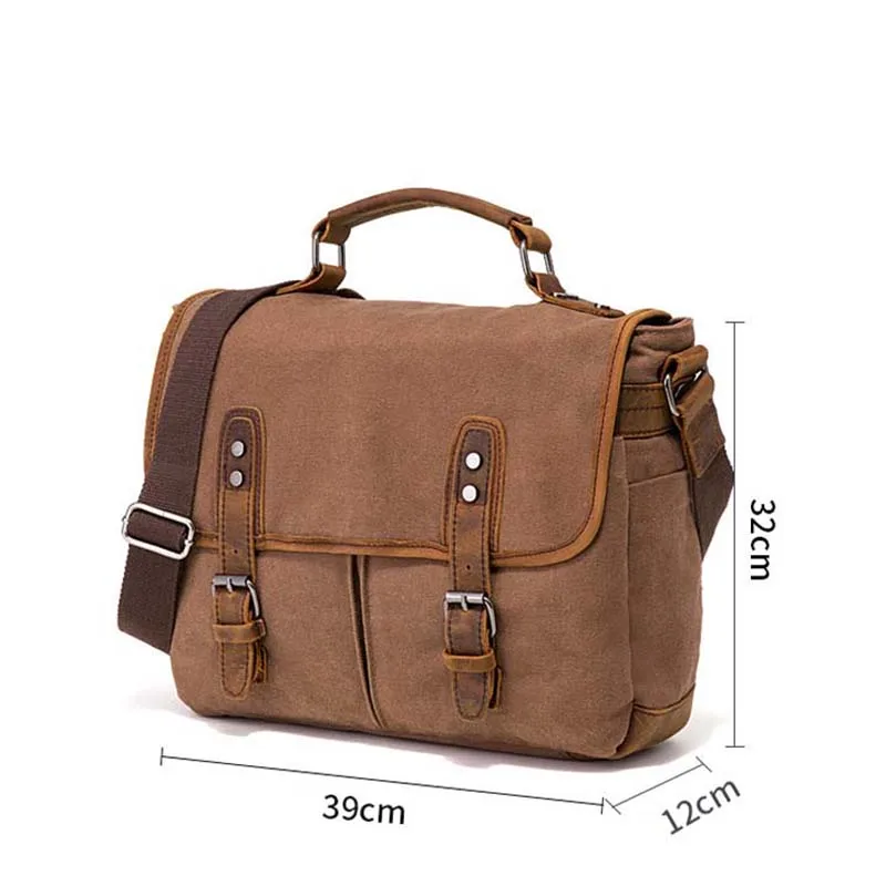 Мужской холщовый портфель винтажная мужская сумка-мессенджер модная с кожаными