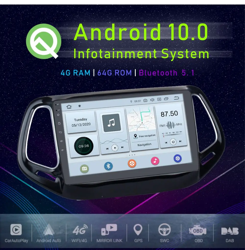 

JSTMAX 9" Android 10.0 Car media radio player For Jeep Compass 2017 2018 Bluetooth 4G+64G GPS Navi HDMI DSP PLAYER