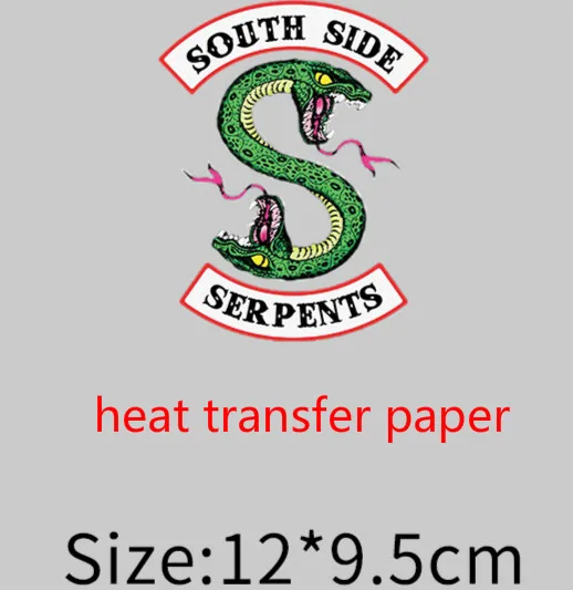 Большой Размеры ривердейл "South Side serpents" утюг на патчи для Костюмы, с рисунком героев из мультфильмов, два головой кобры вышитые наклейки аппликация - Цвет: small transfer paper