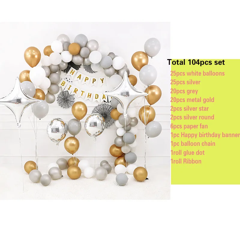 Birthday set 2 104 шт воздушный шар арочный комплект белый серебряный латексная гирлянда шары детский душ принадлежности фон Свадьба День Рождения Вечеринка Декор - Цвет: Birthday set 2