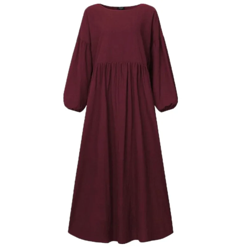 Однотонный женский сарафан винтажное платье-макси с длинным рукавом-фонариком