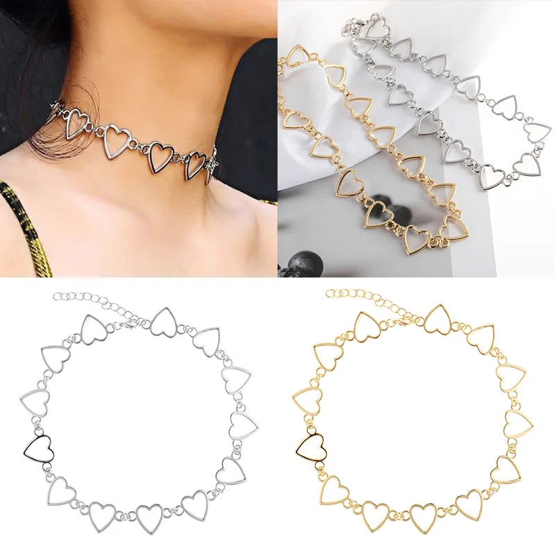 

Heart Chain Metal Choker Necklace For Women Collar Goth Necklace Aesthetic Jewellery Valentines Party Girl Party Gift