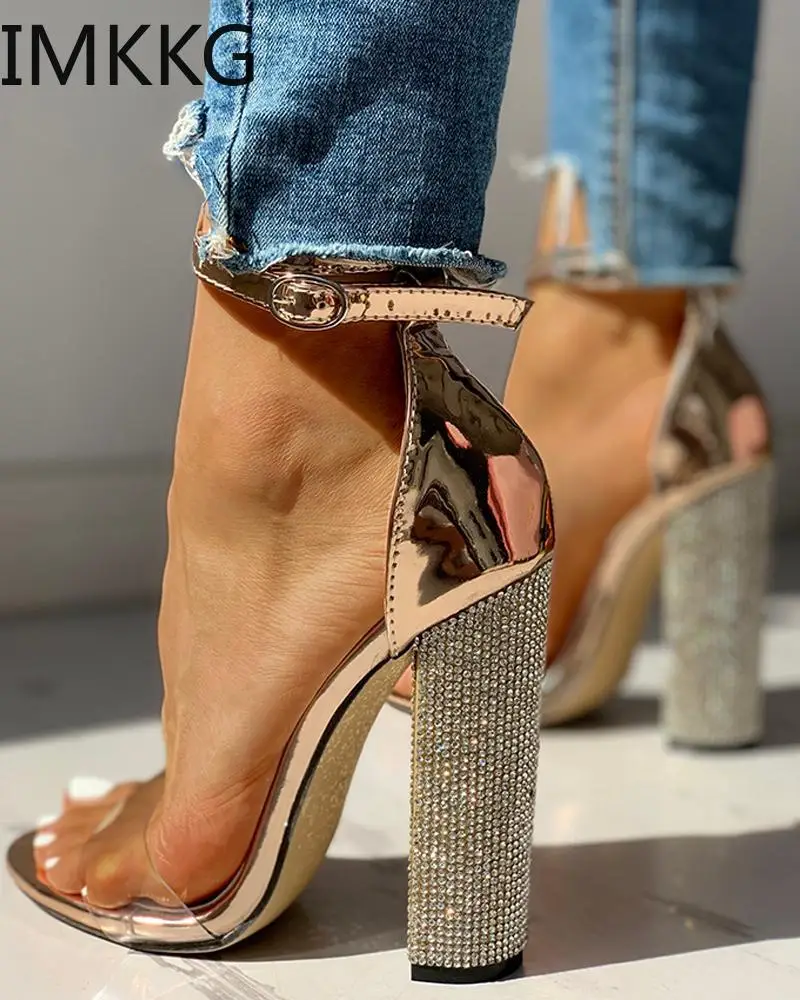Sexy High Heels Women Pumps Gold Rhinestone Ladies Shoes Classic Buckle Strap Sandals|Боссоножки и сандалии| |