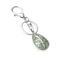 silver plated circle water drop blue sand stone key chain green aventurine tree of life jewelry