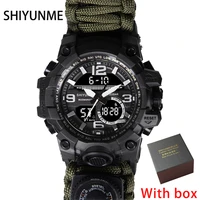 shiyunme men 50m waterproof sports watches compass military clock led digital quartz dual display mens watches orologio da uomo