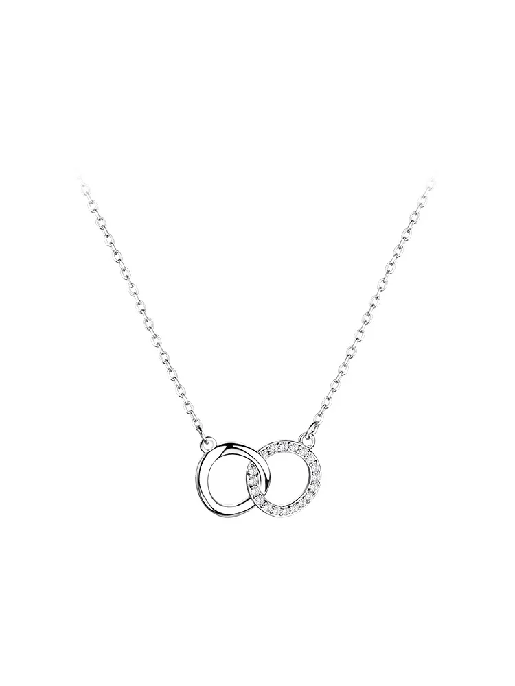 Ожерелье женское с двойным кольцом и прозрачными кристаллами - купить по