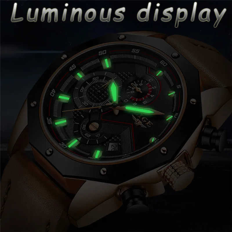 Часы наручные LIGE Мужские кварцевые брендовые Роскошные повседневные