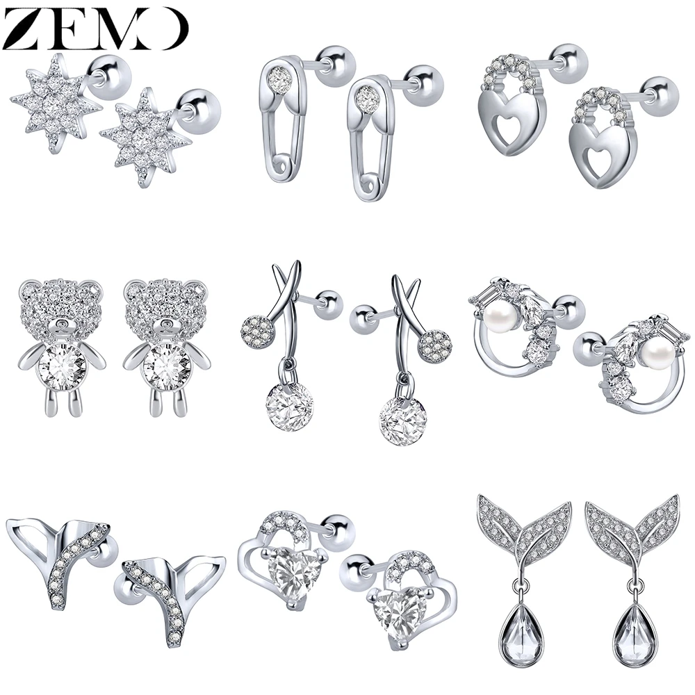 Женские серьги гвоздики ZEMO 24 вида в форме планеты и земли рисовые хряща сердца
